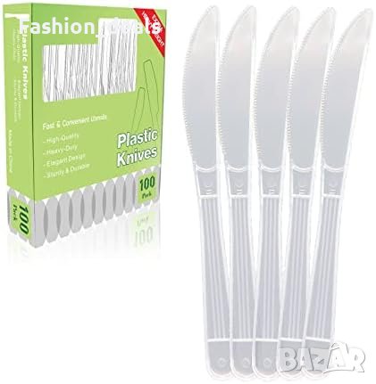 Нова опаковка от 100 прозрачни пластмасови ножа Къмпинг Парти Кетъринг