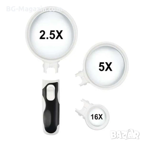 Увеличителна мощна ръчна лупа с LED осветление лампа дръжка различни сменяеми лещи четене бижута, снимка 7 - Други инструменти - 50920055