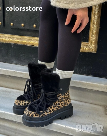 Боти на платформа - черно с леопардов принт - BPUH1 