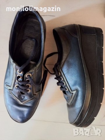 Тъмно сини, естествена кожа, обути 2,3 пъти, стелка 24, 5, български, снимка 2 - Дамски ежедневни обувки - 40955560