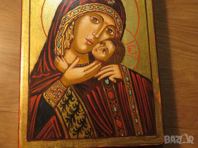 Стара ръчно рисувана икона на Света Богородица за зачатие и раждане на дете за освещаване Дева Мария, снимка 3 - Икони - 39877413