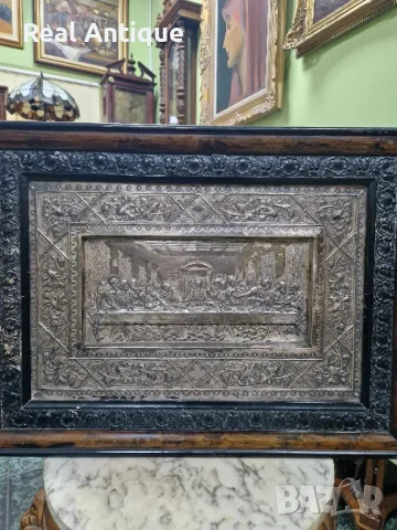 Прекрасна антикварна картина икона Тайната вечеря , снимка 3 - Икони - 49938432