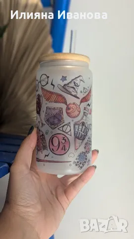 Стъклена чаша с бамбуков капак Wednesday, Friends, harry potter , снимка 7 - Чаши - 43388980