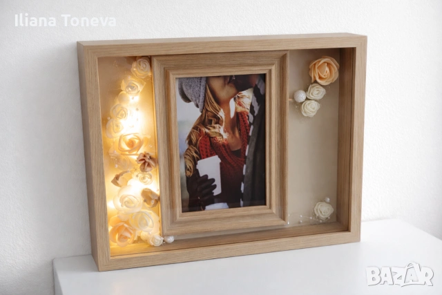 Персонализирана бежова 3Д рамка с LED – уникален подарък, снимка 2 - Други - 53539512