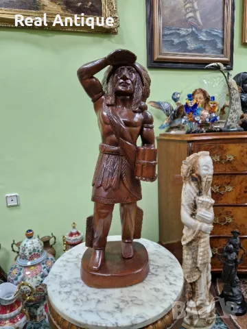 Голяма антикварна колекционерска дървена фигура статуетка , снимка 1