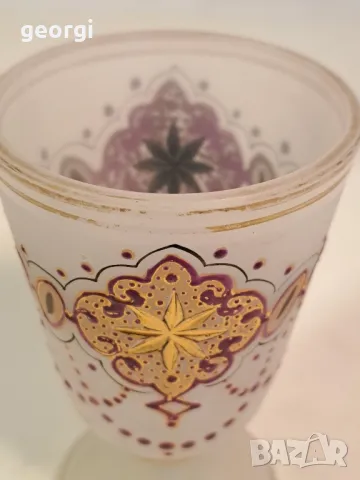 Стара чаша бохемско опалово стъкло с позлата  , снимка 3 - Колекции - 49511910