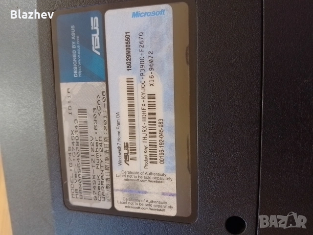 Геймърски лаптоп ASUS G74SX, снимка 5 - Геймърски - 53692930