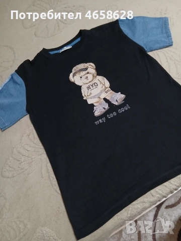 Черна тениска с дънкови ръкави 