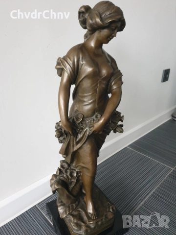 68см-17кг Moreau статуетка/френска бронзова скулптура/голяма фигура на жена с цветя, снимка 2 - Статуетки - 52570330