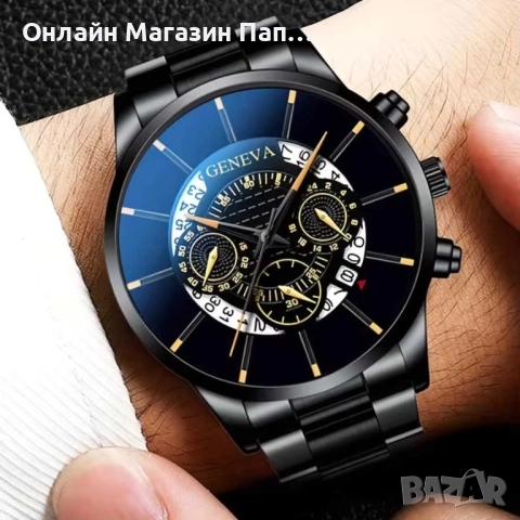 Кварцов часовник GENEVA – 3 Цвята, Тъмно син циферблат, Пълен месечен календар, снимка 5 - Мъжки - 52348588