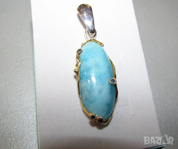 925 сребърно колие с ларимар 30 карата