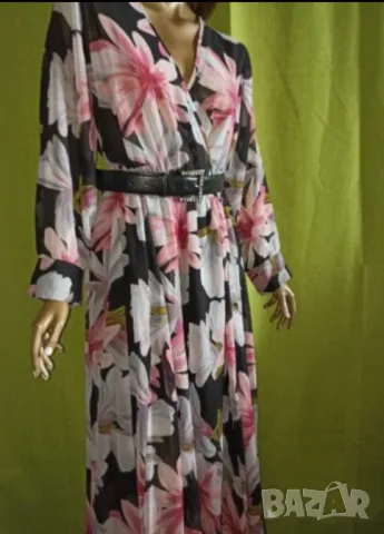 En focus XL, XXL Разкошна шифонена дълга рокля с флорален принт , снимка 4 - Рокли - 50237419