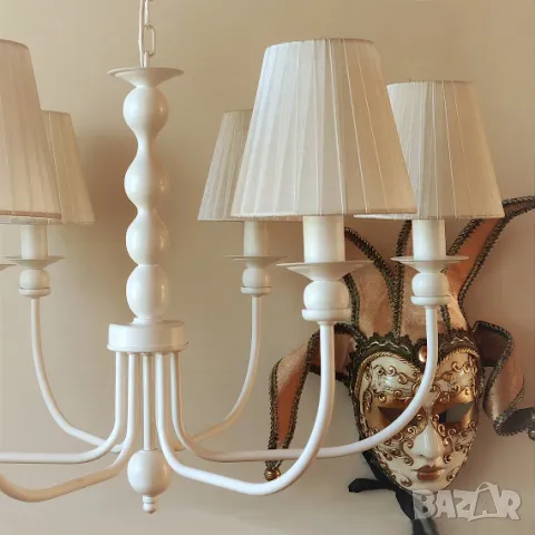 Нов модел  модерен полилей тип свещ и с  текстилни абажури и 6 рамена , снимка 6 - Лампи за таван - 47388963
