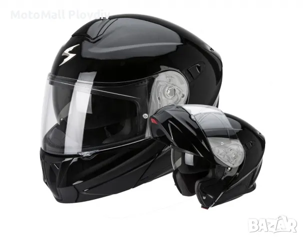 ПРОМО! Висок клас модуларна каска SCORPION Exo-920 Solid Black Gloss