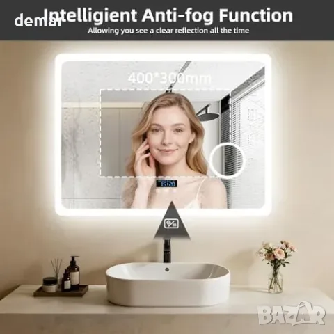LUVODI LED огледало 80x60 см със светлина, Bluetooth и анти-мъгла, снимка 6 - Огледала - 55933519