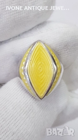 Сребърен позлатен пръстен с емайл, снимка 2 - Пръстени - 52794306