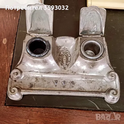 Антикварна посребрена мастилница , снимка 2 - Антикварни и старинни предмети - 49323599