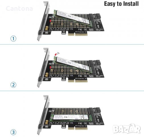 Двоен M.2 PCIe адаптер с радиатор, M2 NGFF SSD и NVME SSD към PCI-e 3.0 x4, M.2 M Key SSD 2280 2260 , снимка 4 - Други - 35686292