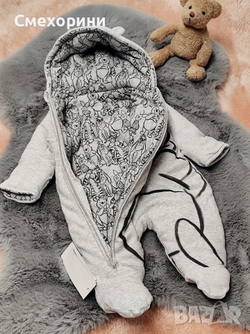 Нов памучен бебешки космонавт ескимос Джордж, с Мечо Пух за момченце 0-3 месеца и ръст 56см - 62см, снимка 2 - Бебешки ескимоси - 52821108