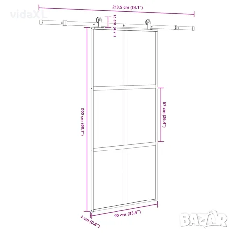 vidaXL Плъзгаща се врата с обков 90x205 см Закалено стъкло&Алуминий, снимка 7 - Входни врати - 56147085