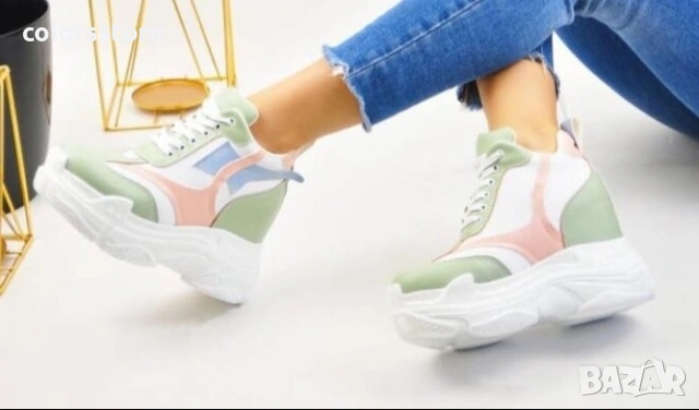 Кецове на платформа - зелено, пудра и синьо - PA650 