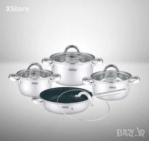 Комплект тенджери Rosberg, 16x10.5/20x12.5/24x14.5/24x6.5см., Неръжд. стомана, Индукция, снимка 3 - Съдове за готвене - 52507289