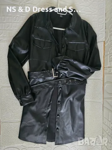 Дълга кожена риза рокля с колан, снимка 3 - Ризи - 49638951