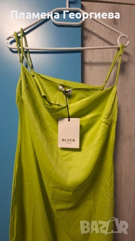 Страхотна зелена сатенена дамска рокля С размер, снимка 3 - Рокли - 51348381
