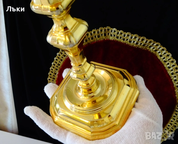 Бронзов свещник BMF,дебела позлата,565 гр. , снимка 2 - Антикварни и старинни предмети - 51595240
