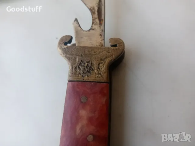 Стар джобен нож, ловен, патрони, бронз, куче, Rrr

, снимка 2 - Антикварни и старинни предмети - 47890826