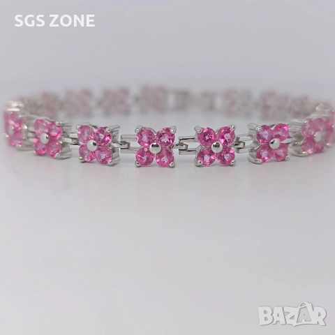 сребърна гривна с естествен розов топаз, снимка 10 - Гривни - 52689412