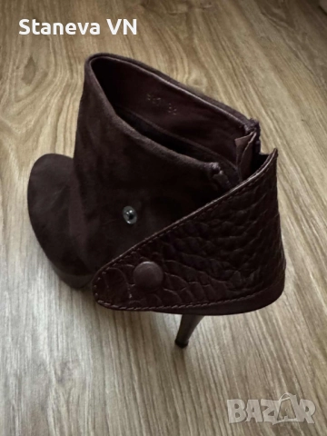 Кафеви боти GiAnni, естествен велур, отлично състояние, 38, снимка 4 - Дамски боти - 52788409