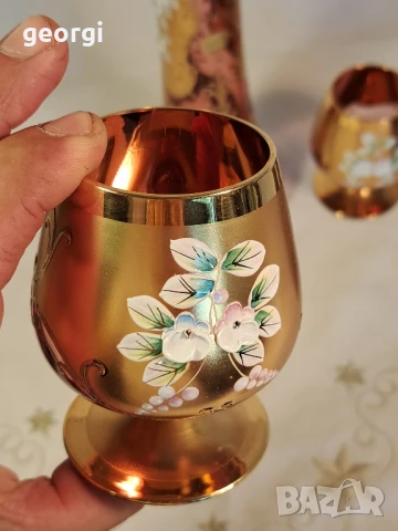 ваза с две чаши розово стъкло с позлата Bohemia , снимка 11 - Антикварни и старинни предмети - 50946044