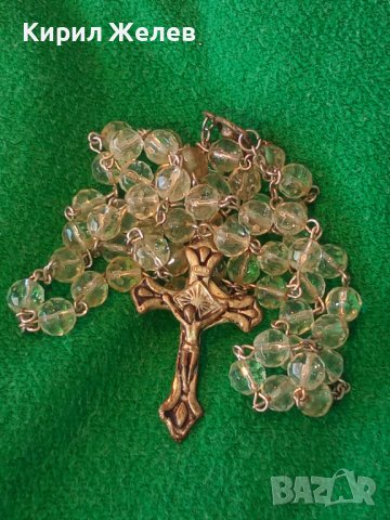 СТАРА КАТОЛИЧЕСКА ОГЪРЛИЦА - БРОЕНИЦА КРИСТАЛНА с РАЗПЯТИЕ и ИКОНКА 22872, снимка 2 - Антикварни и старинни предмети - 33434909