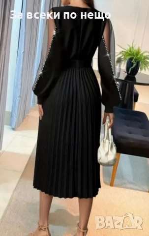 Дамска Черна Рокля Солей С Камъни Код S393, снимка 3 - Рокли - 52729906