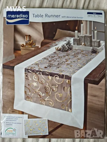 Коледна покривка тишлайфър 50 х 150 см златиста нишка