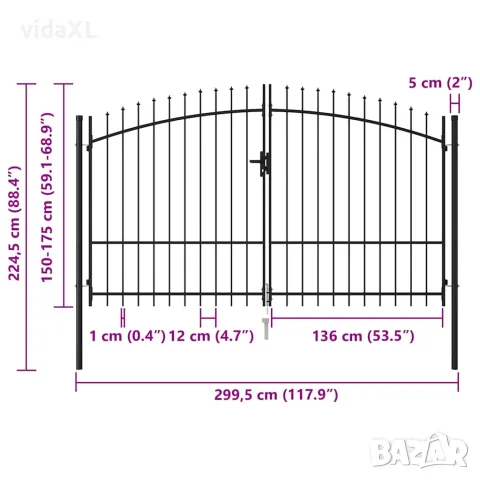 vidaXL Оградна порта Woerden с двойна врата с шипове отгоре 299,5x224,5 см, снимка 5 - Огради и мрежи - 56146134