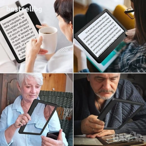 Голяма увеличителна лупа с LED осветление за четене акумулаторна USB зареждане правоъгълна 5X, снимка 6 - Други инструменти - 53090735