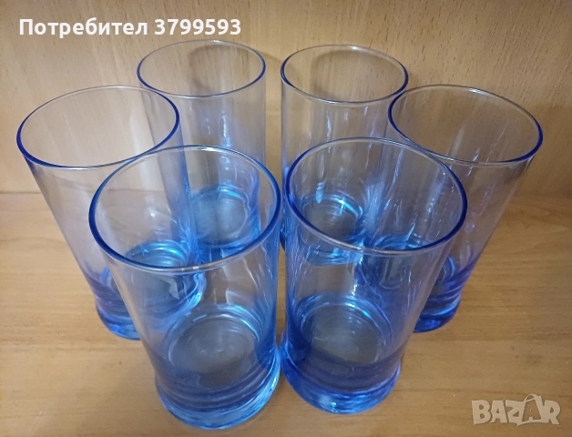 6 големи водни чаши синьо стъкло, снимка 3 - Чаши - 52645792