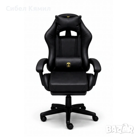Премиум геймърски стол с масажна функция, поставка за крака и ергономична метална рамка, Черен, снимка 6 - Столове - 53454865