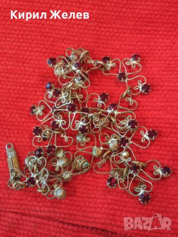 СТАРИННА БРОНЗОВА ПОСРЕБРЕНА АРТ НУВО ОГЪРЛИЦА с ФАСЕТИРАН ГРАНАТ РЪЧНА ФИЛИГРАННА ИЗРАБОТКА 38456