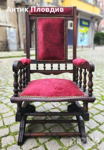 Антикварен салонен люлеещ стол (Victorian/Eastlake тип), снимка 6 - Столове - 53655380