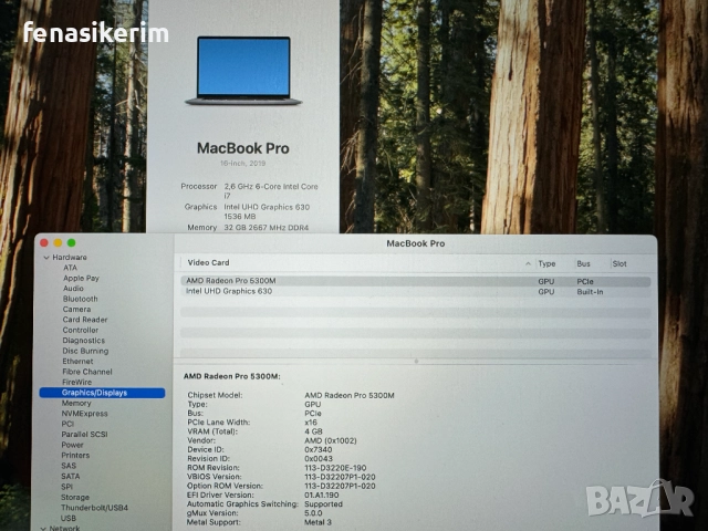 16' Core i7 Apple MacBook Pro 2019 @ 32GB RAM/512GB SSD/Radeon Pro 5300M 4GB/Бат 8ч, снимка 6 - Лаптопи за работа - 52884966