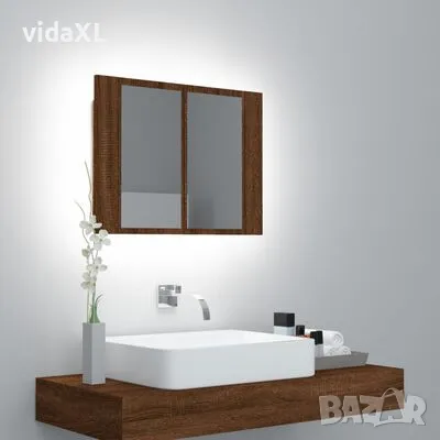 vidaXL LED огледален шкаф, кафяв дъб, 60x12x45 см, инженерно дърво(SKU:822843), снимка 2 - Шкафове - 49193836