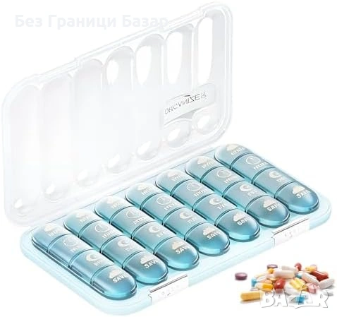 Нов Органайзер за лекарства 28 отделения 7 дни влагозащитен двойно заключване