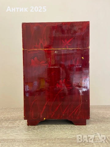 Винтидж китайска кутия за бижута от червено лакирано дърво с резба, снимка 4 - Антикварни и старинни предмети - 52063984