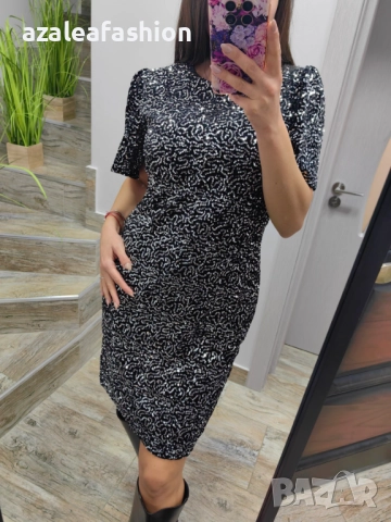 Сива рокля с пайети, снимка 7 - Рокли - 52710892