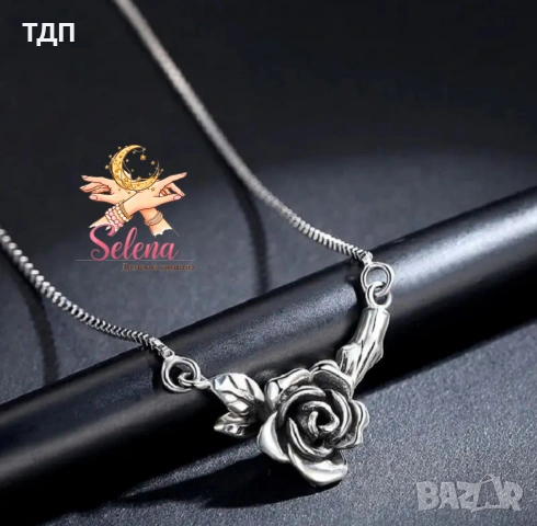 Сребърен комплект с рози "Нежен цвят", снимка 4 - Колиета, медальони, синджири - 50616901