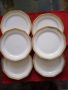 6 броя десертни чинии от фин бял порцелан с позлата, снимка 1 - Чинии - 36174873
