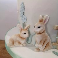 2 сладки зайчета заека заек зайче големи силиконов молд форма форнан шоколад гипс декор, снимка 2 - Форми - 39621804